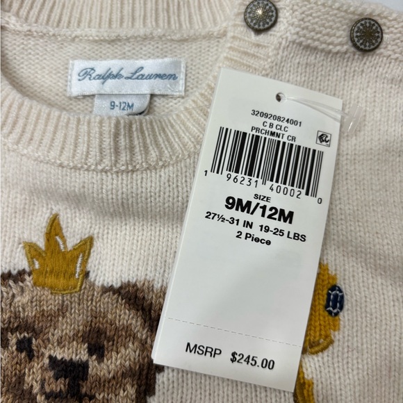 Ralph Lauren NWT Boys Polo Bear Cream Sweater Set - Baby 9M-12M - Picture 8 of 15
